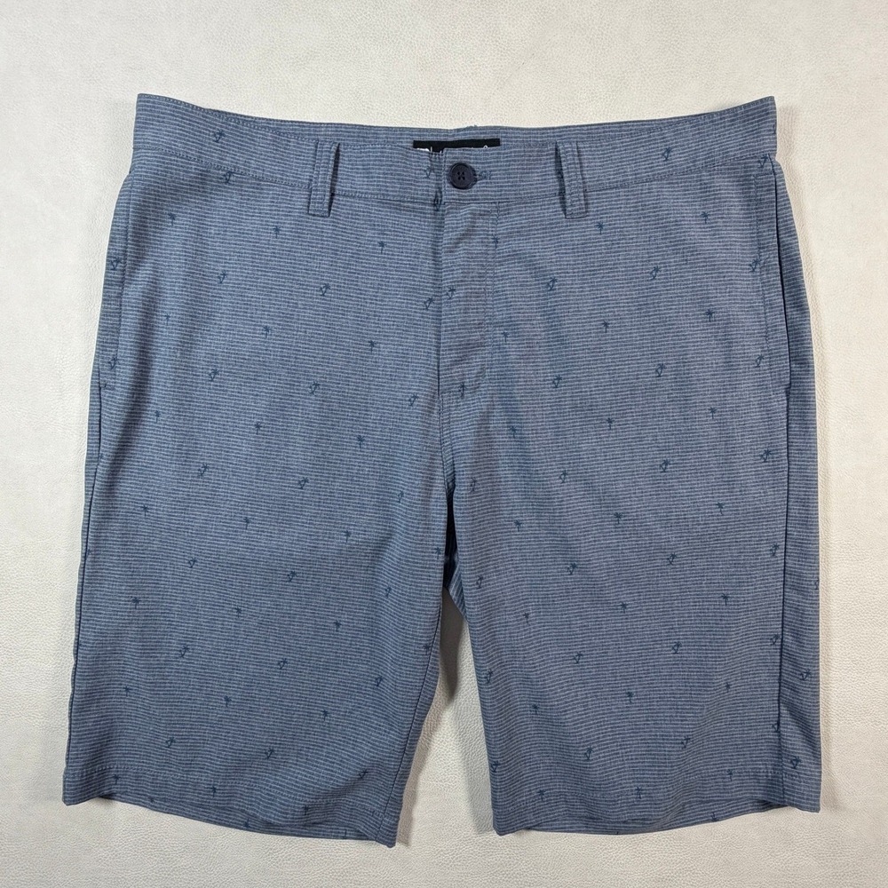 Travis‎ Mathew Mens Blue Palm Tree Print Golf Shorts Size 36 Heathered Hybrid